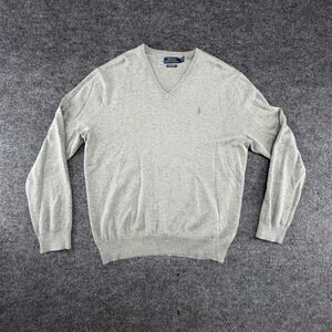Polo Ralph Lauren Sweater Mens Large Gray Pima Cotton V-Neck Pullover Knit